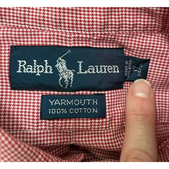 Ralph Lauren Shirt Men’s 17 Red White Yarmouth Gingham Plaid Cotton Button Down - Picture 6 of 7